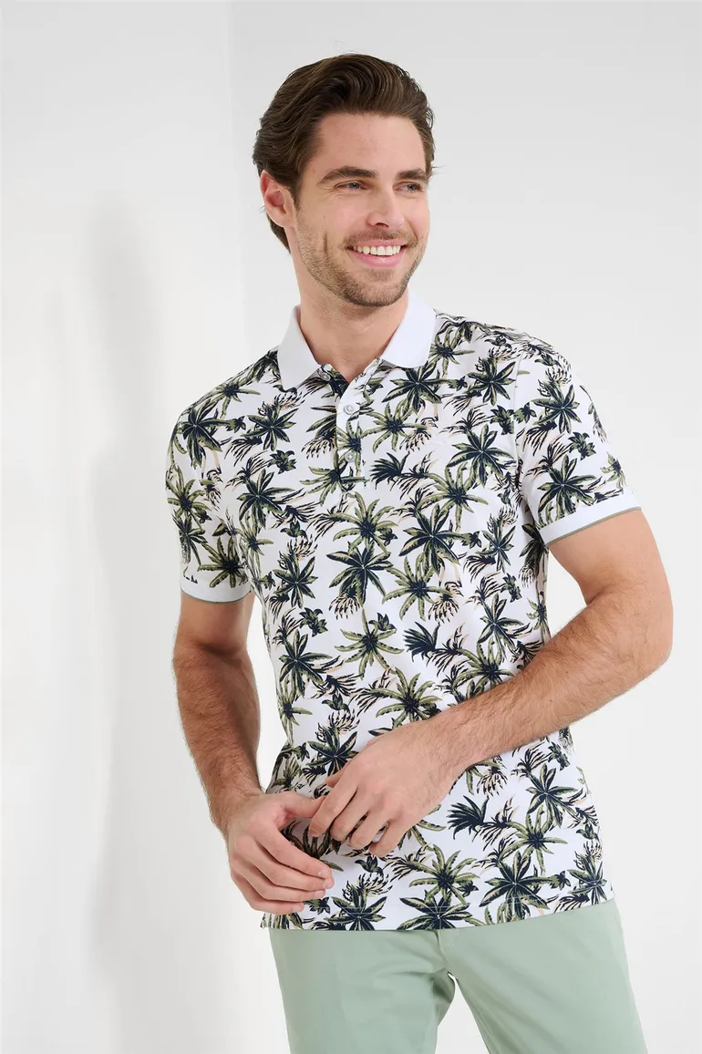 Groen geprint poloshirt Brax palmbomen