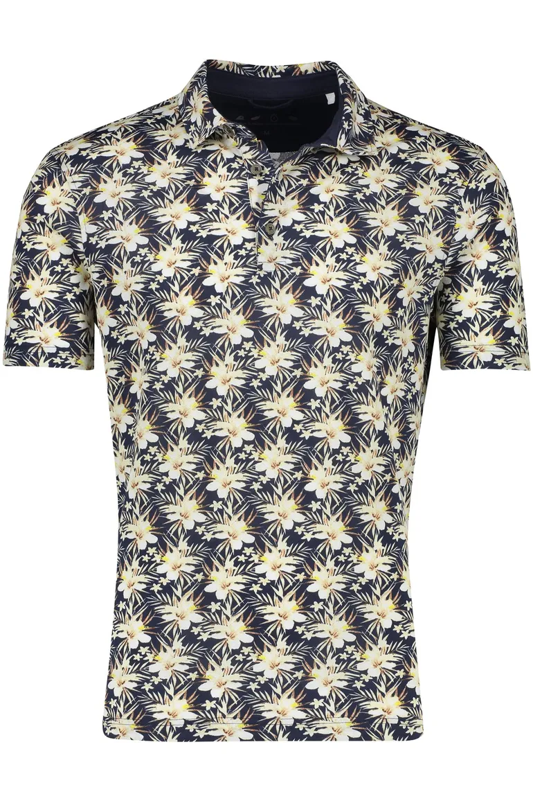 Brax polo korte mouw normale fit donkerblauw geprint pico 3-knoops