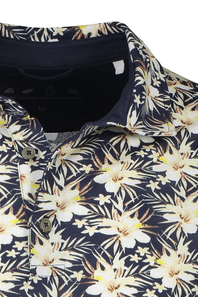 Brax polo korte mouw normale fit donkerblauw geprint pico 3-knoops