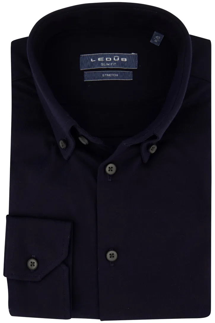 Ledub overhemd slim fit donkerblauw effen