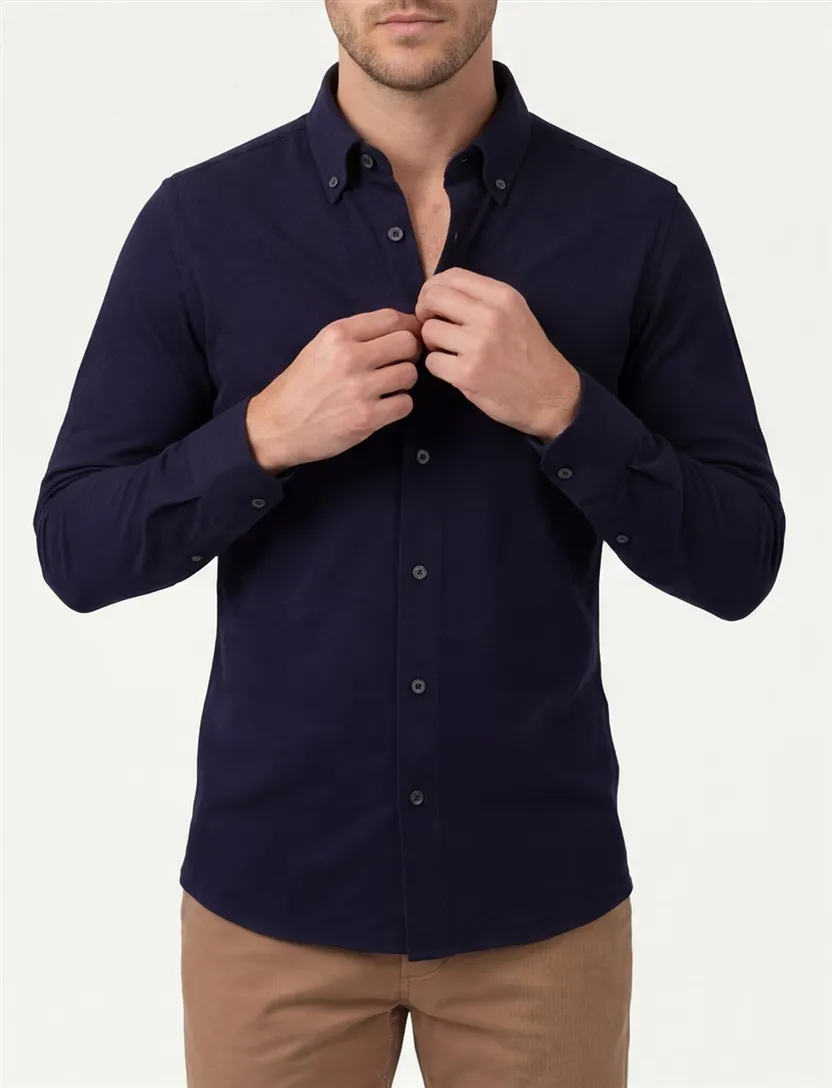Ledub overhemd slim fit donkerblauw effen