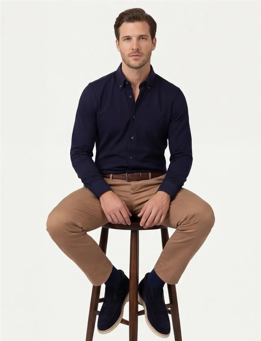 Ledub stretch overhemd slim fit navy