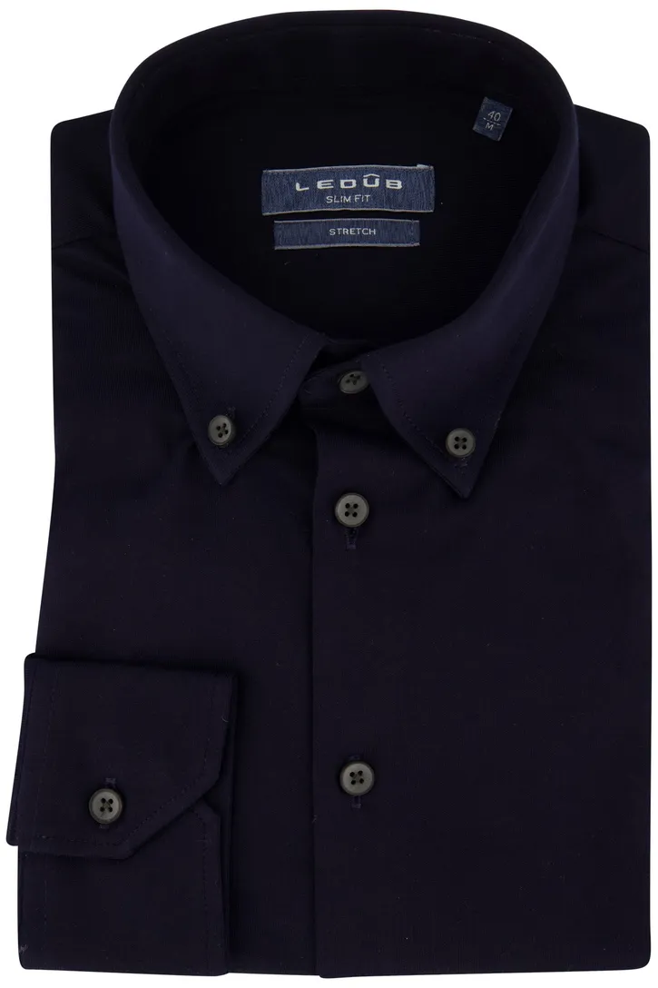 Ledub overhemd slim fit donkerblauw effen