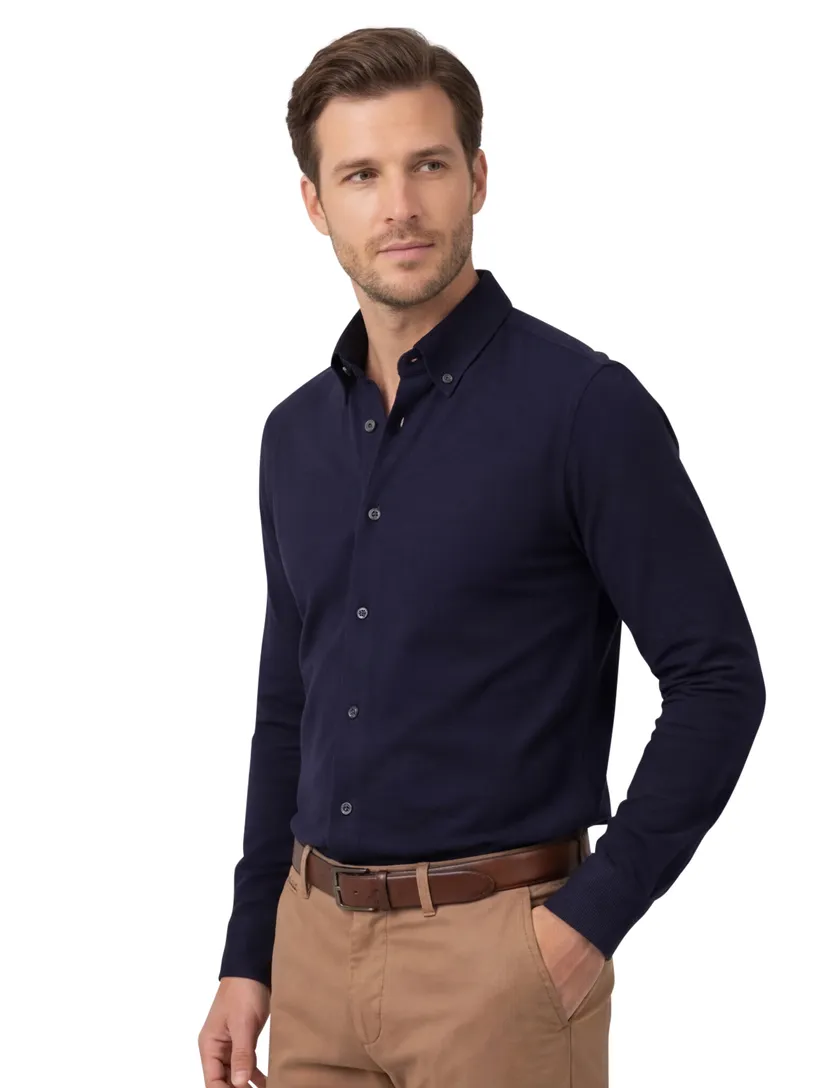 Ledub overhemd slim fit donkerblauw effen