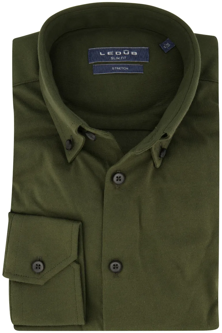 Ledub business overhemd slim fit groen effen