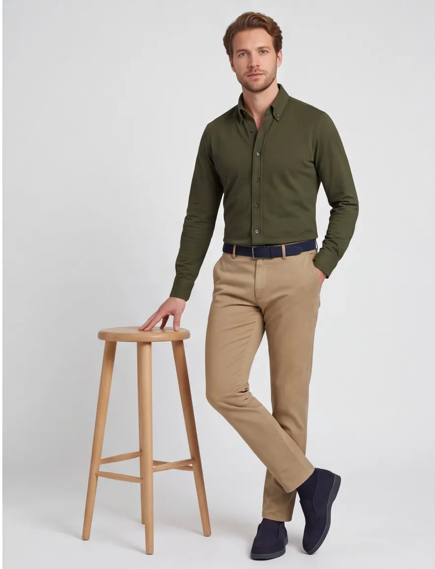Ledub stretch overhemd slim fit groen