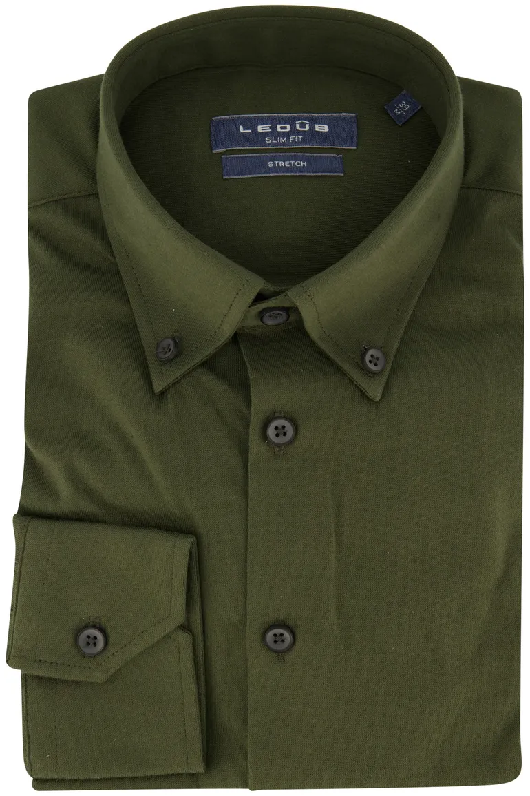 Ledub business overhemd slim fit groen effen