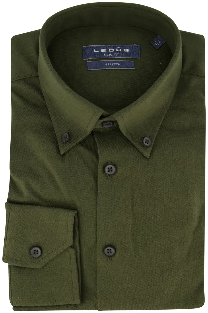 Ledub overhemd slim fit groen effen stretch