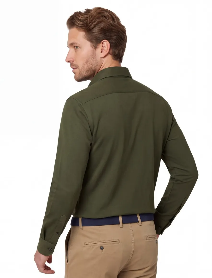 Ledub stretch overhemd slim fit groen