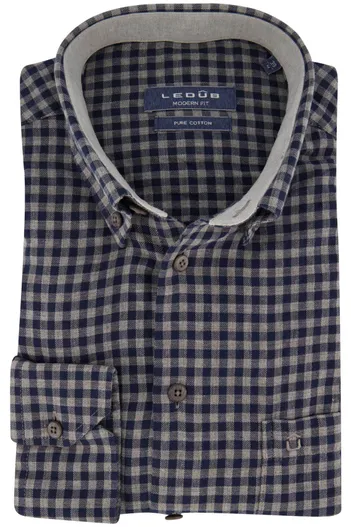 Ledub Ledub business overhemd Modern Fit New normale fit donkerblauw geruit