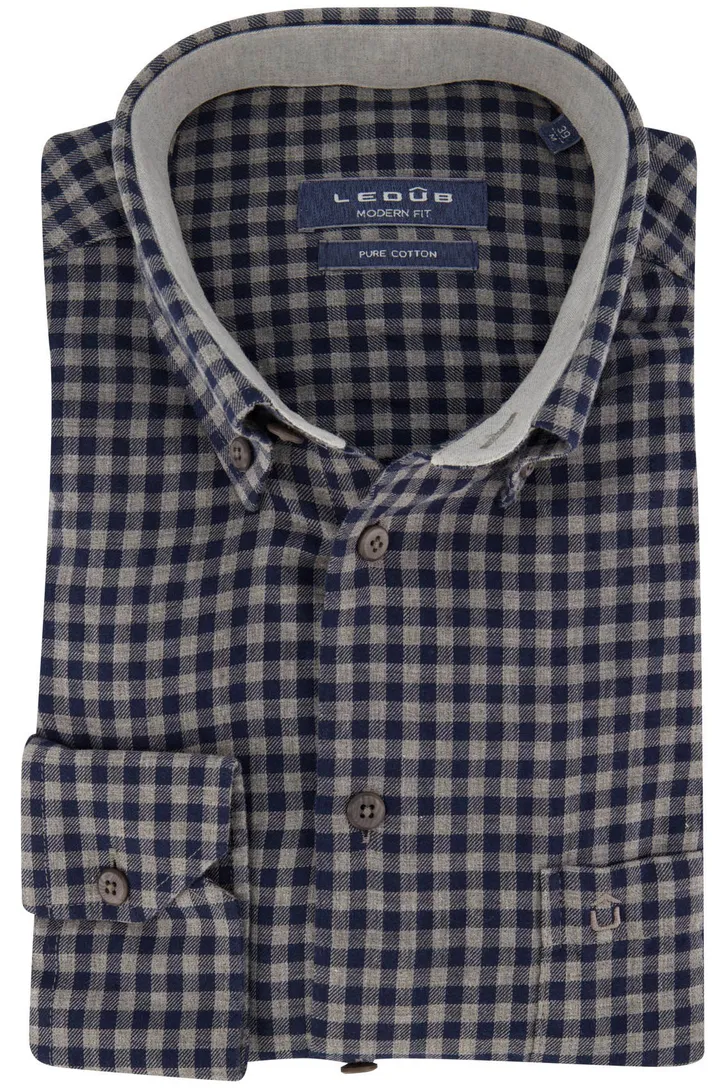 Ledub overhemd Modern Fit New donkerblauw grijs geruit