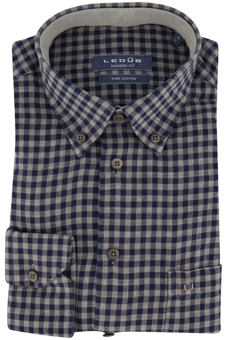 Ledub overhemd Modern Fit New donkerblauw grijs geruit
