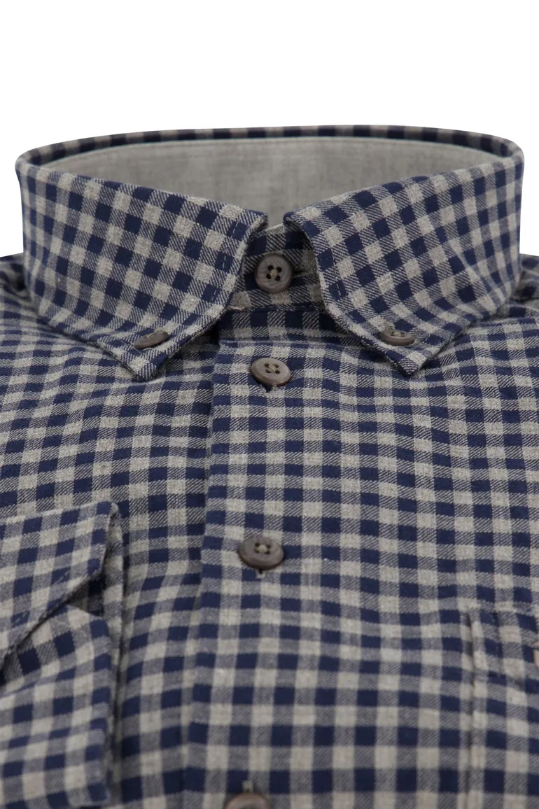 Ledub business overhemd Modern Fit New normale fit donkerblauw geruit