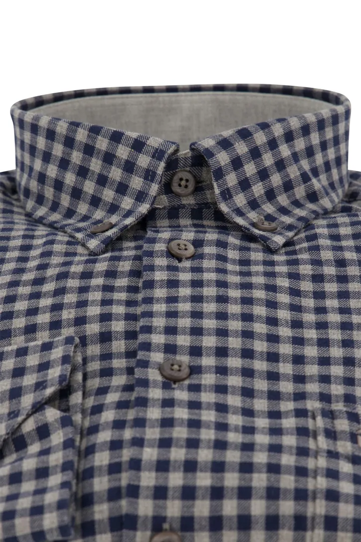 Ledub overhemd Modern Fit New donkerblauw grijs geruit