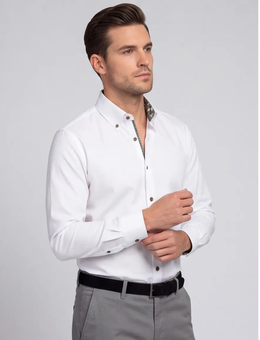 Ledub business overhemd Modern Fit New normale fit wit effen