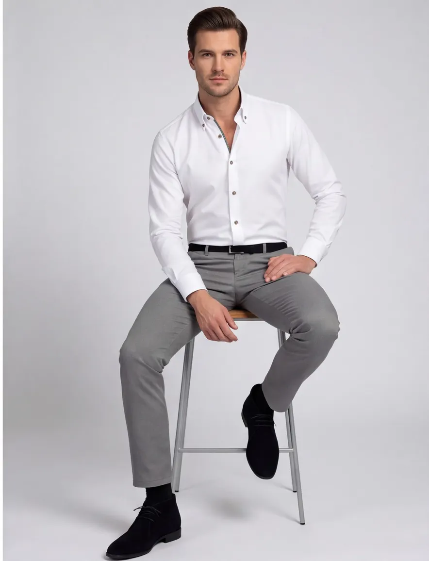 Ledub business overhemd Modern Fit New normale fit wit effen