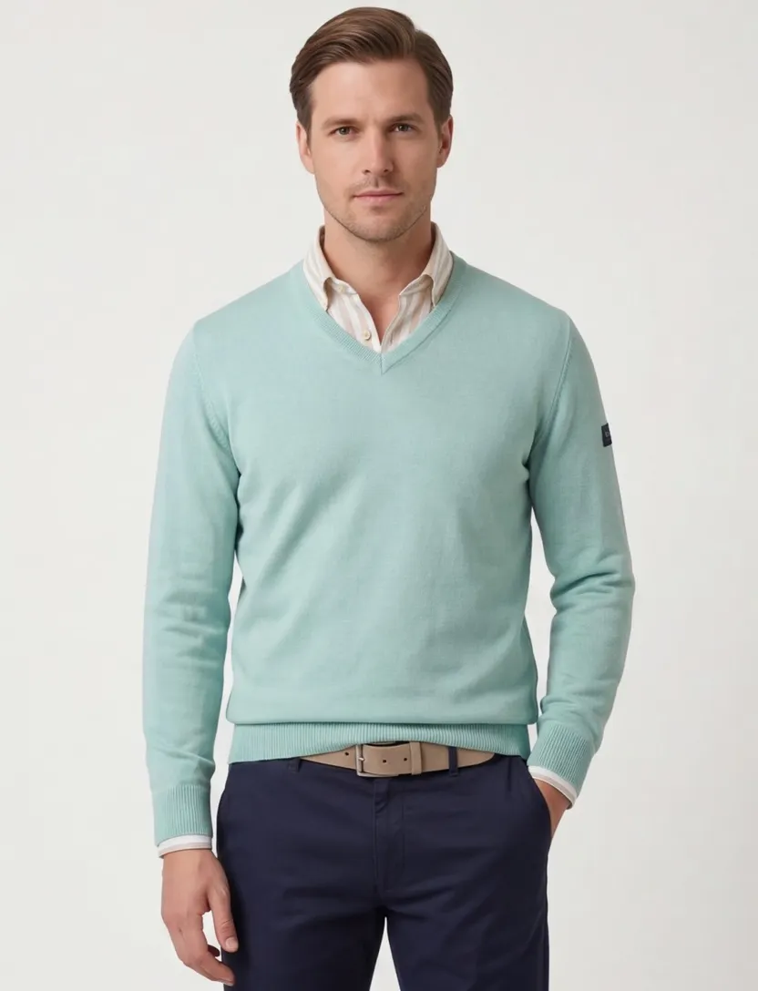 Maerz trui v-hals turquoise wol