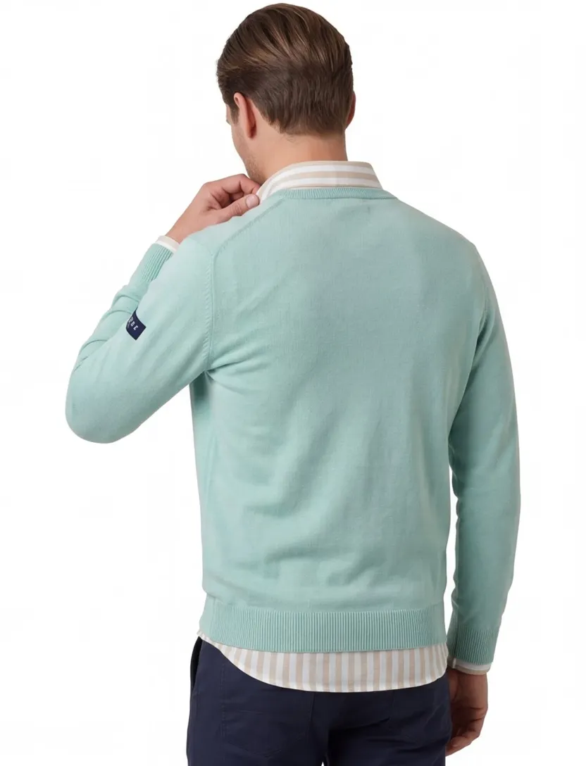 Maerz trui v-hals turquoise wol