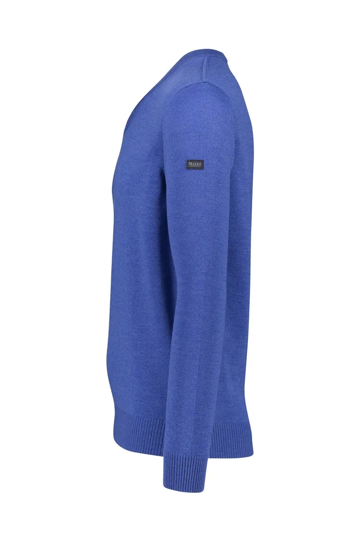 Maerz virginwol trui v-hals blauw