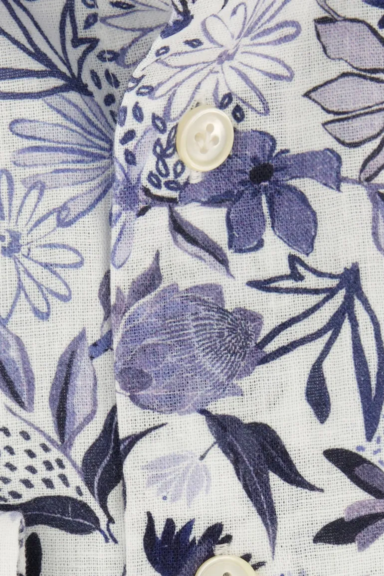Profuomo overhemd linnenmix blauw geprint