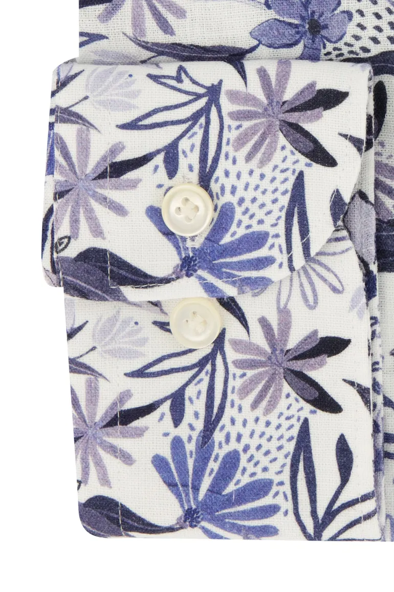 Profuomo overhemd linnenmix blauw geprint
