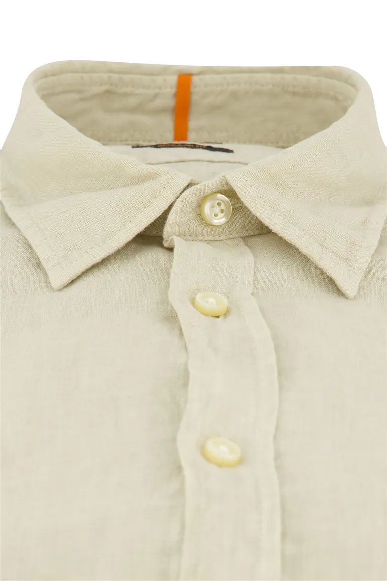Overhemd Boss Orange normale fit beige effen linnen