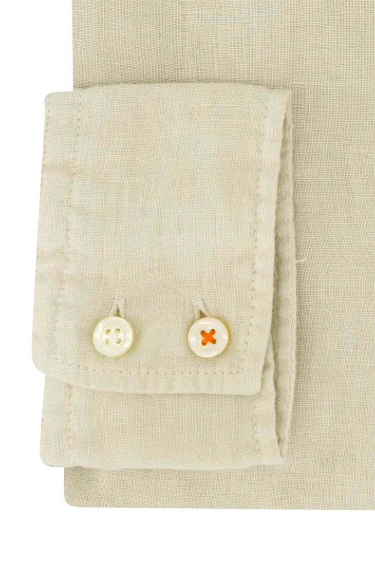 Overhemd Boss Orange normale fit beige effen linnen