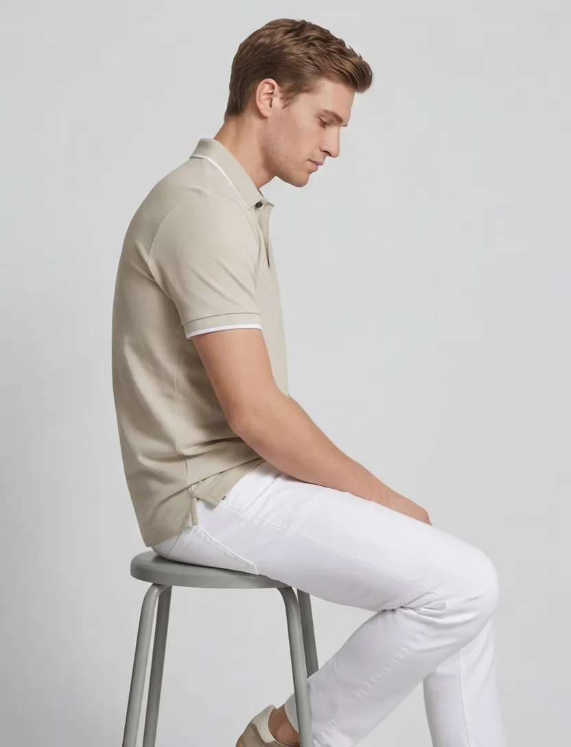 katoenen BOSS orange Passertip polo slim fit effen beige