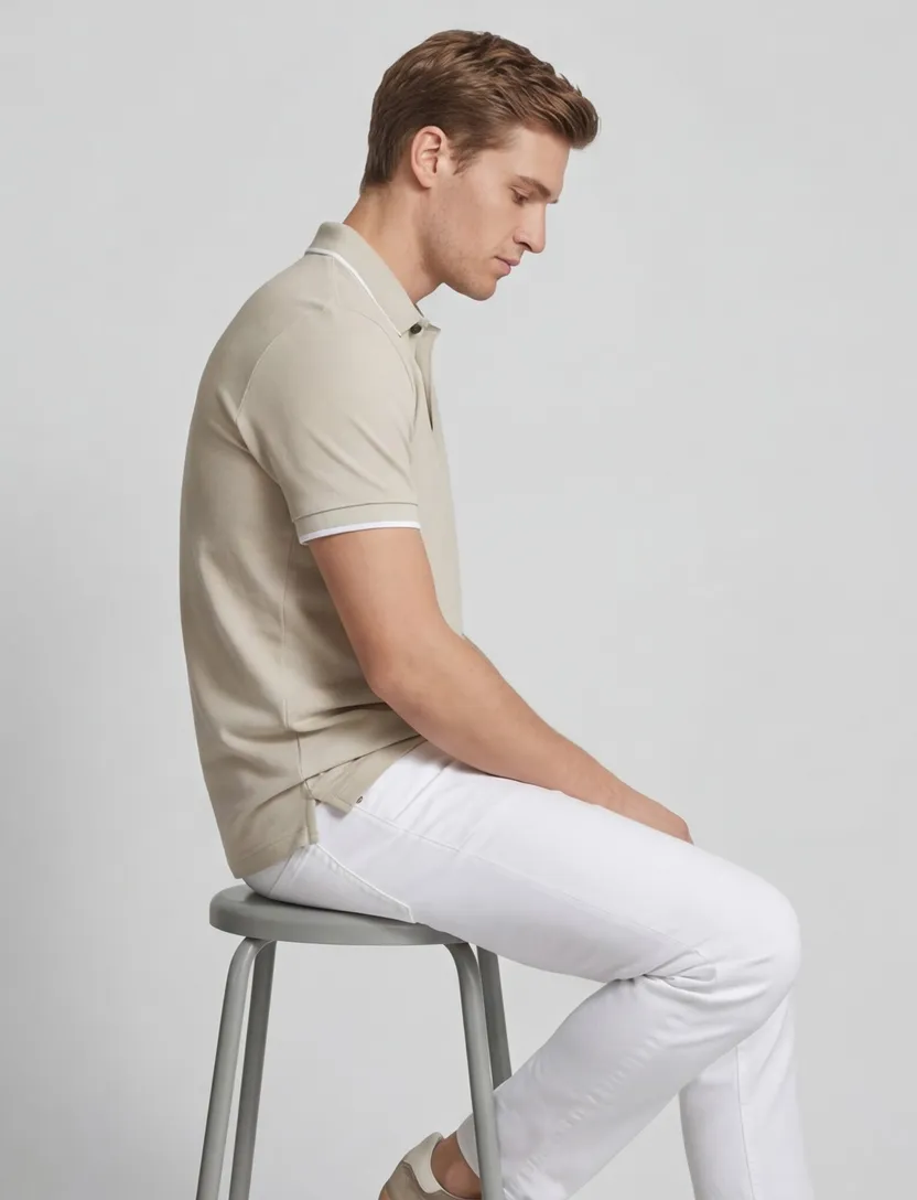 katoenen BOSS orange polo slim fit effen beige