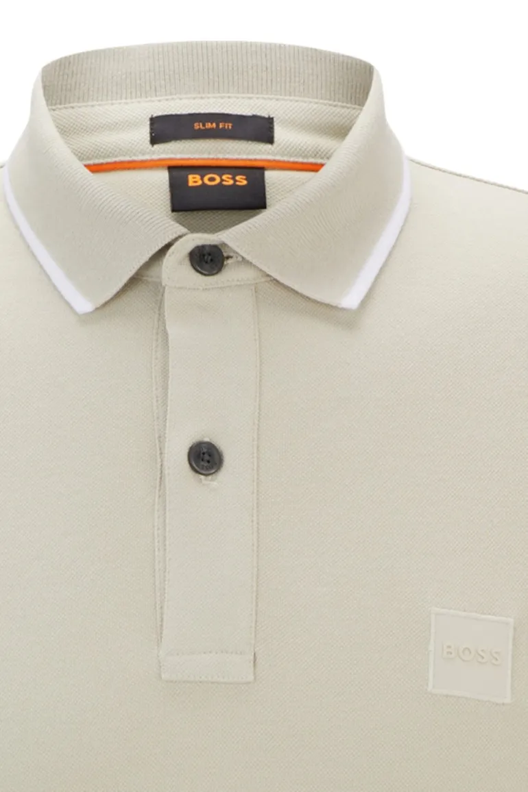 BOSS Orange Passertip pique polo slim fit beige