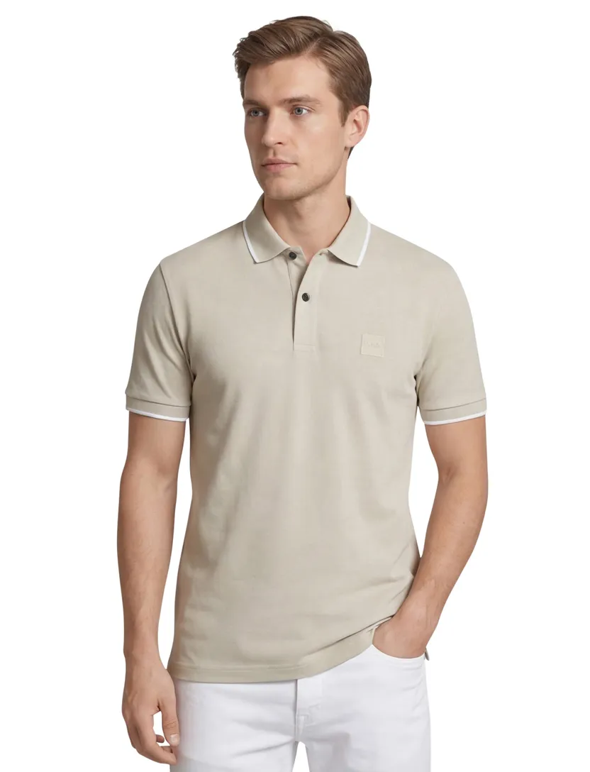 katoenen BOSS orange polo slim fit effen beige