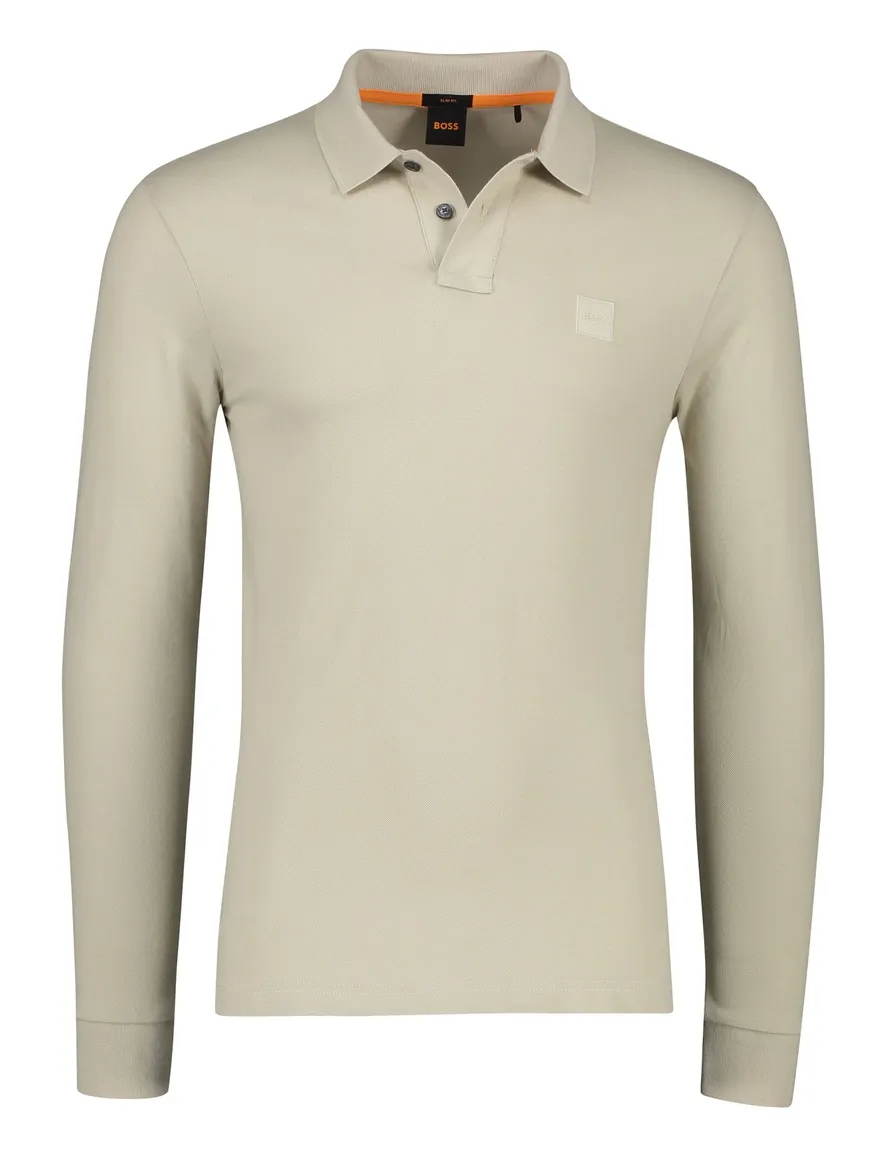BOSS polo slim fit beige Passerby katoen 2-knoops