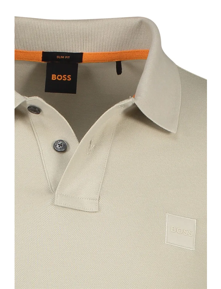 BOSS polo slim fit beige Passerby katoen 2-knoops