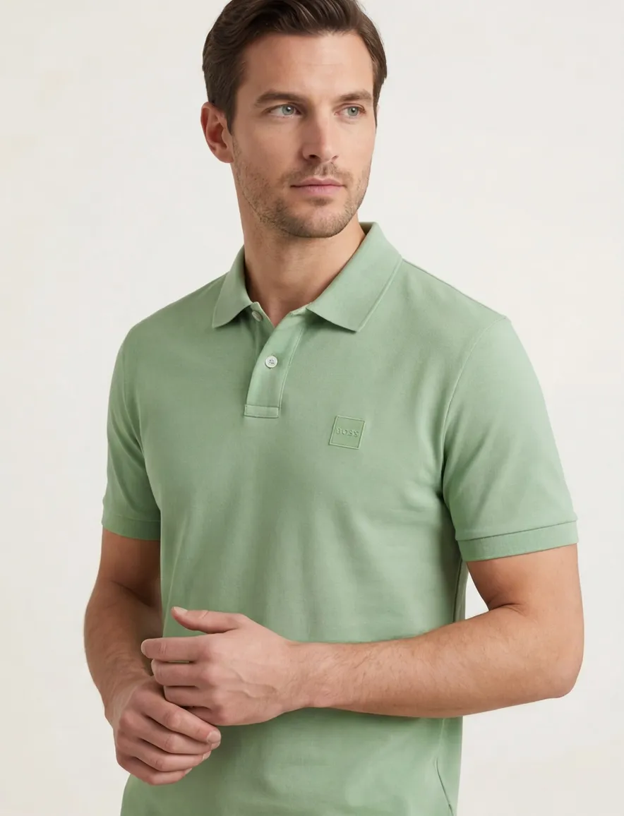 BOSS Orange Passenger polo slim fit groen effen katoen