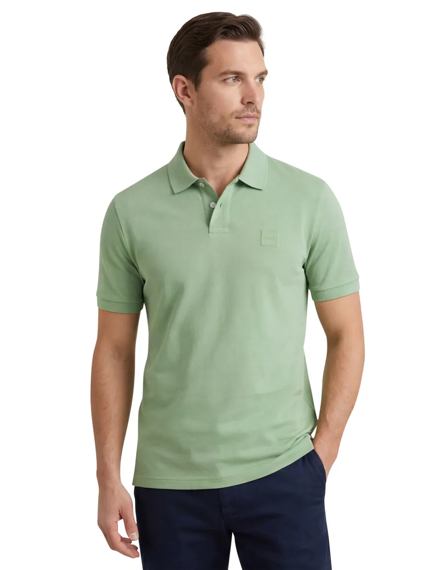 BOSS Orange Passenger polo slim fit groen effen katoen