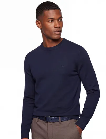 Hugo Boss katoenen BOSS Orange trui donkerblauw effen