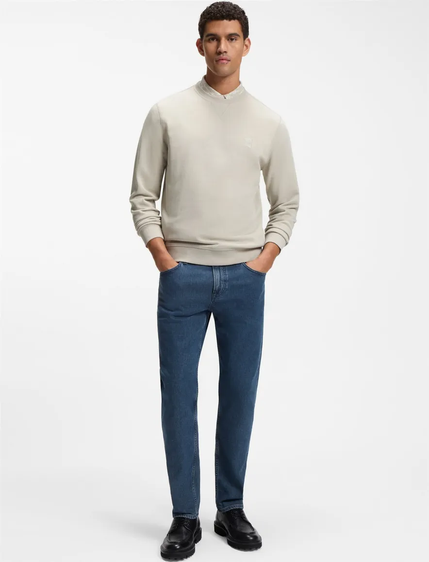 BOSS Orange trui beige sweater met logopatch