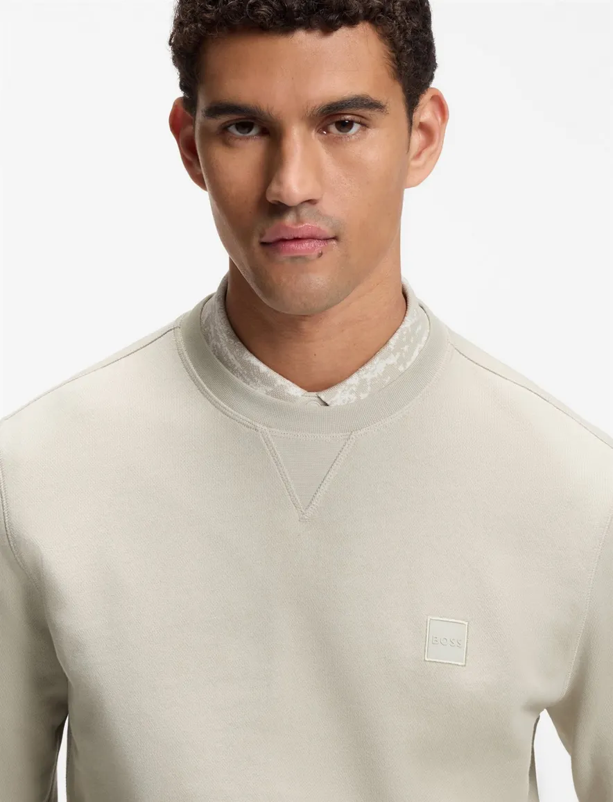 BOSS Orange trui beige sweater met logopatch