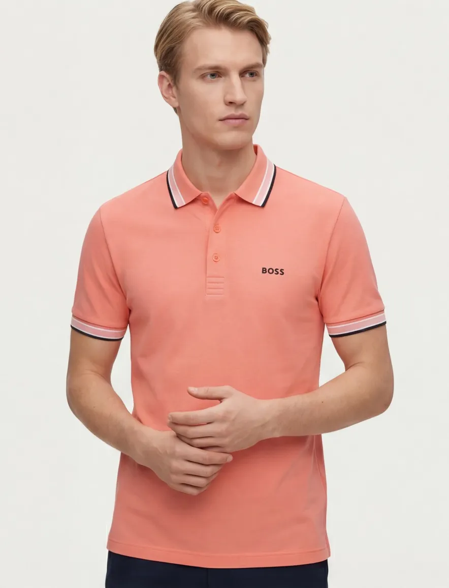 Boss green polo oranje regular fit