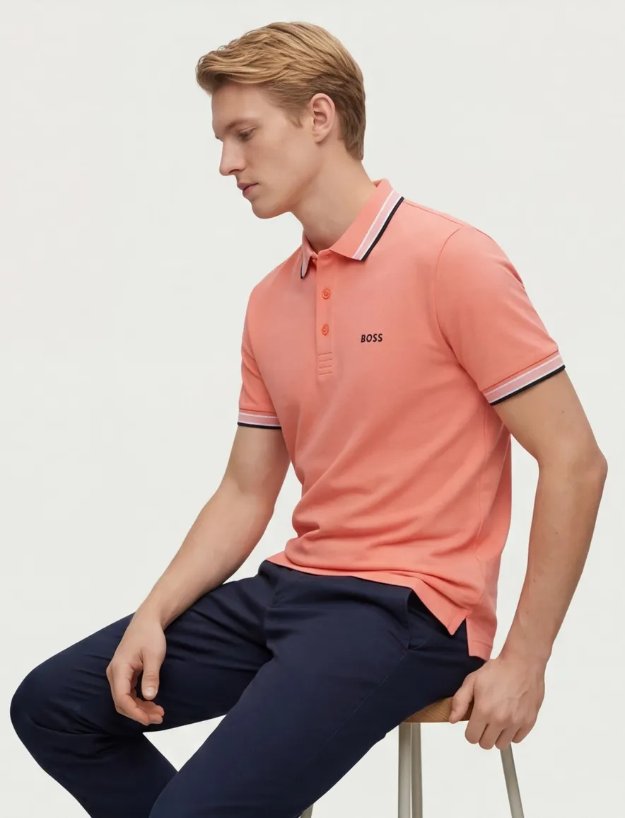 Boss green polo oranje regular fit