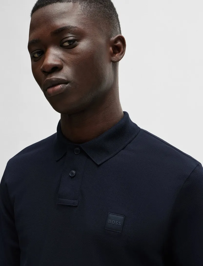 2-knoops BOSS donkerblauwe polo katoen slim fit