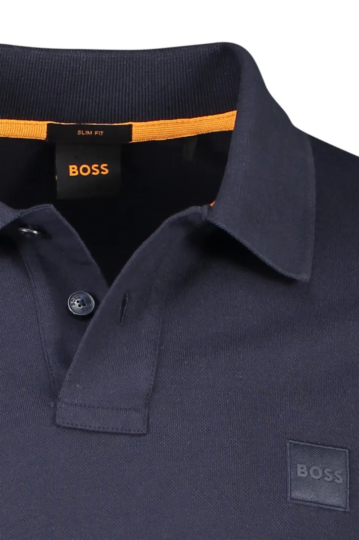 2-knoops BOSS donkerblauwe polo katoen slim fit