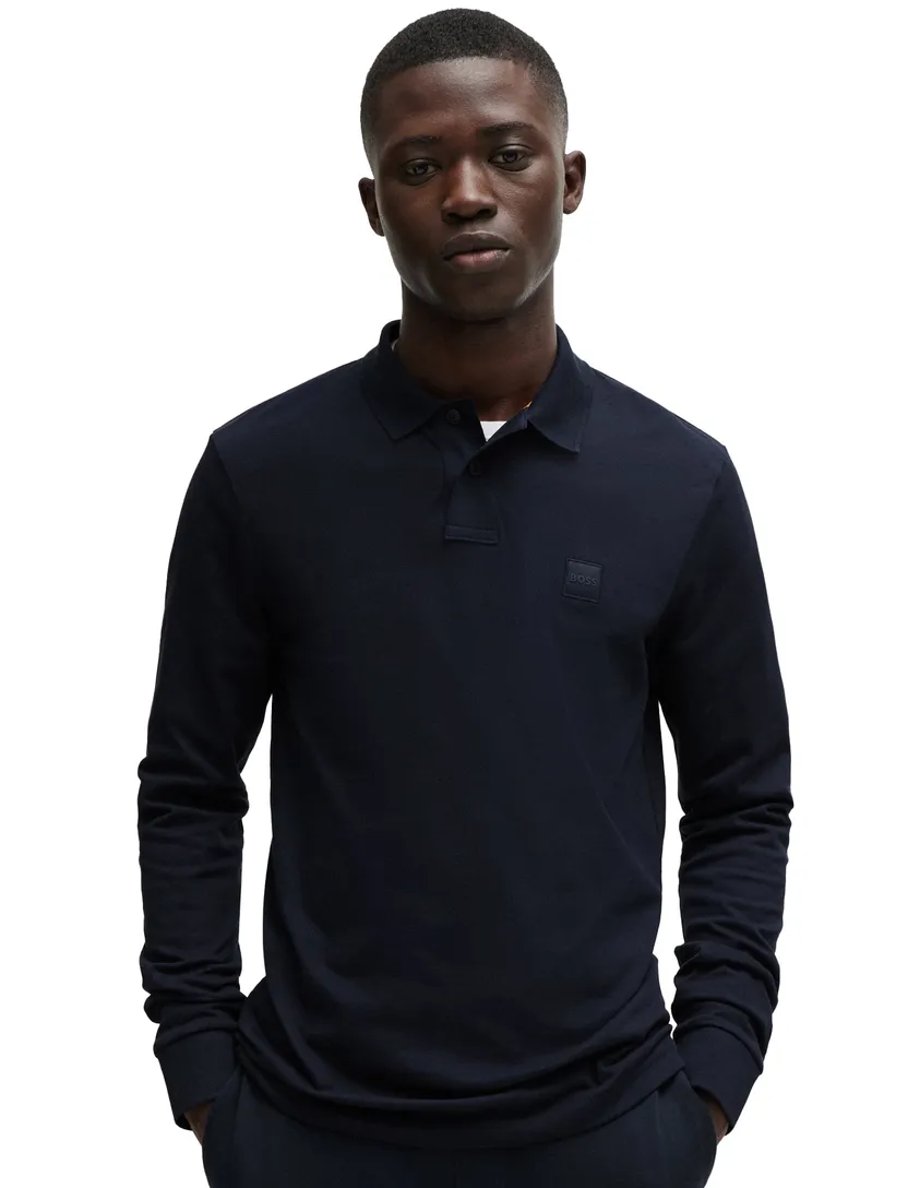 2-knoops BOSS donkerblauwe polo katoen slim fit