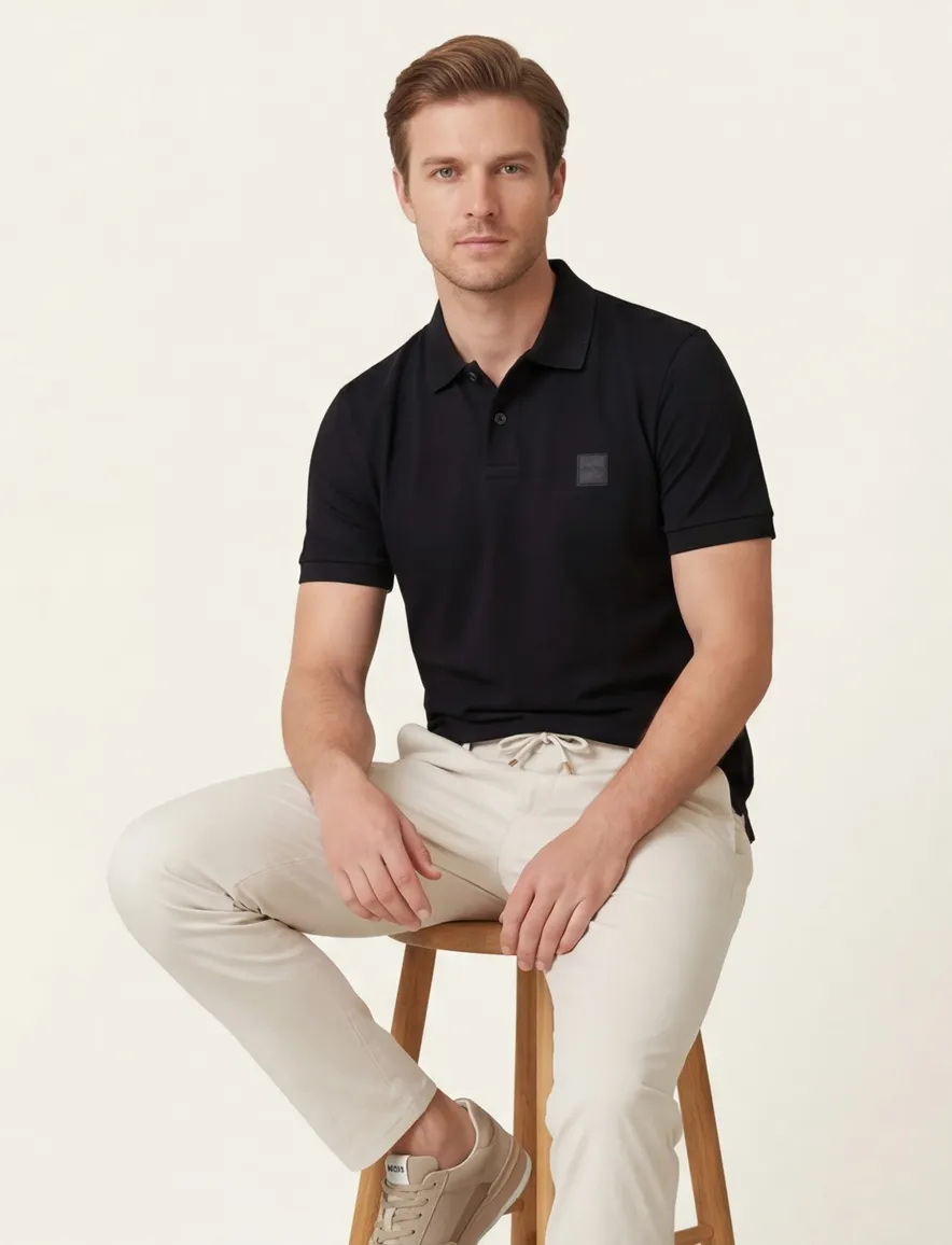 Boss Orange passenger slim fit polo zwart