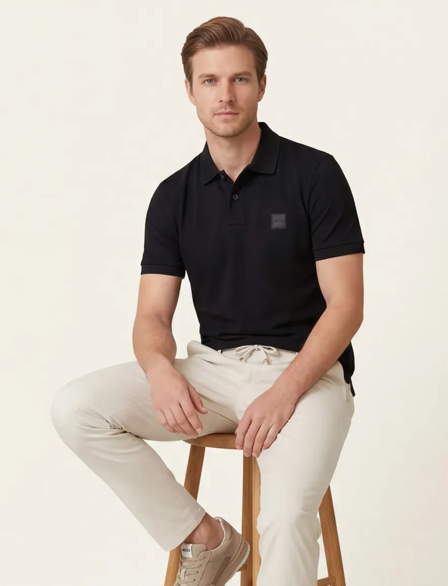 Boss Orange passenger slim fit polo zwart