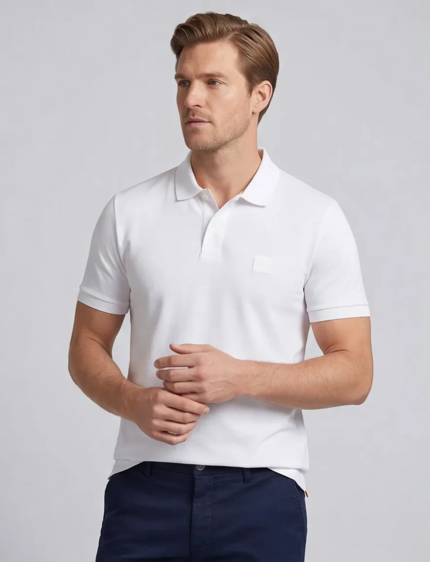 BOSS Orange Passenger polo effen wit slim fit katoen