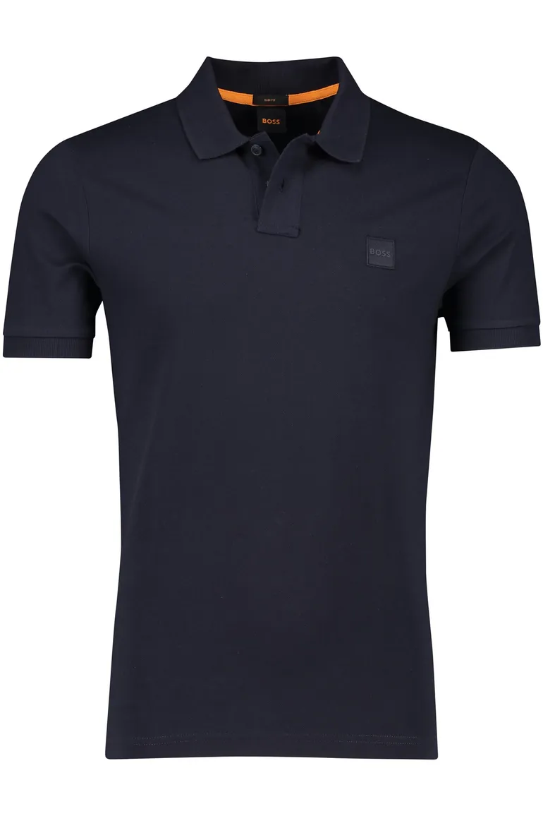 BOSS Orange Passenger polo effen donkerblauw slim fit katoen