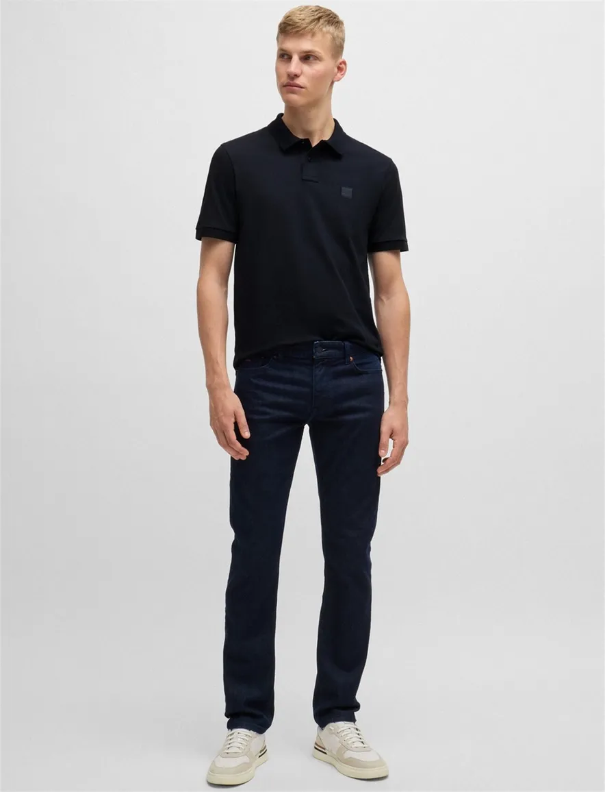 BOSS Orange Passenger polo effen donkerblauw slim fit katoen