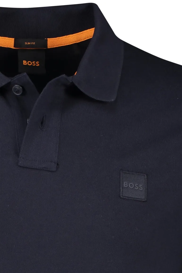 BOSS Orange Passenger polo effen donkerblauw slim fit katoen