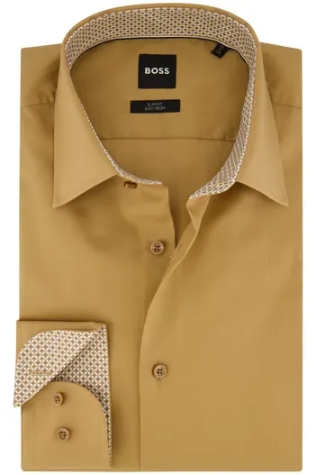 Hugo Boss Boss H-Hank overhemd mouwlengte 7 slim fit bruin katoen easy iron